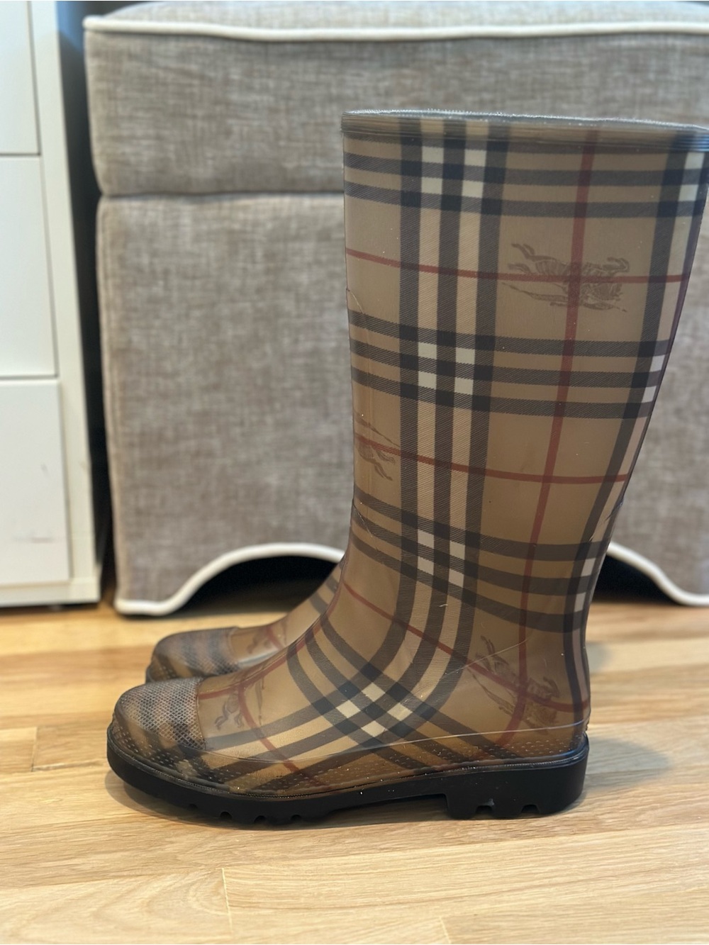 Burberry Nova Check Knee High Rain Boots Size 39 Plaid Waterproof
